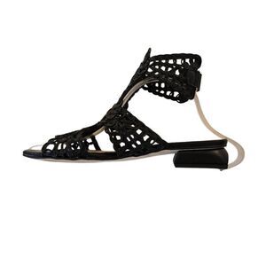 Pedro Anton Womens Napa Lame Leather Low Block Heel Gladiator Sandal Black Sz 37